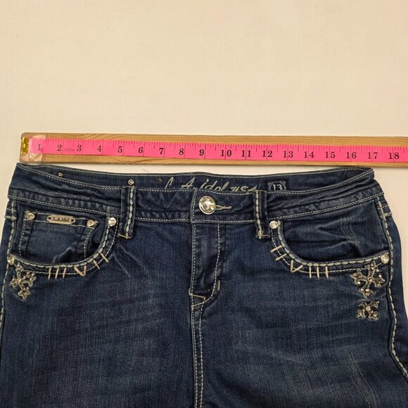 Vintage Y2K‎ L.A. Idol Dark Wash Mid Rise Bedazzled Bootcut Denim Jeans Size 13 - Picture 11 of 15